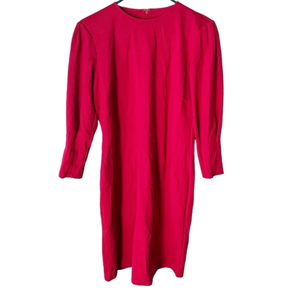 J. McLaughlin Dress Women's Large Ezra Red Stretch Ponte Puff Sleeve Christmas - Picture 2 of 11